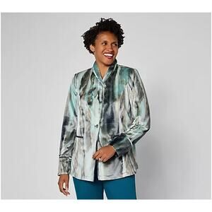 LOGO by Lori Goldstein Printed Velvet Shawl Collar Blazer Cool Tone M A705833